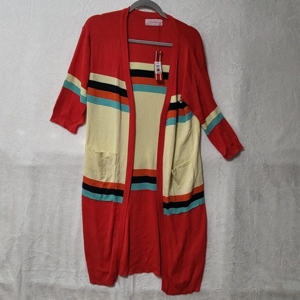 Yagmour Cardigan Womens EU 40 US‎ L Multicolor Striped Maria Long Open Front New
